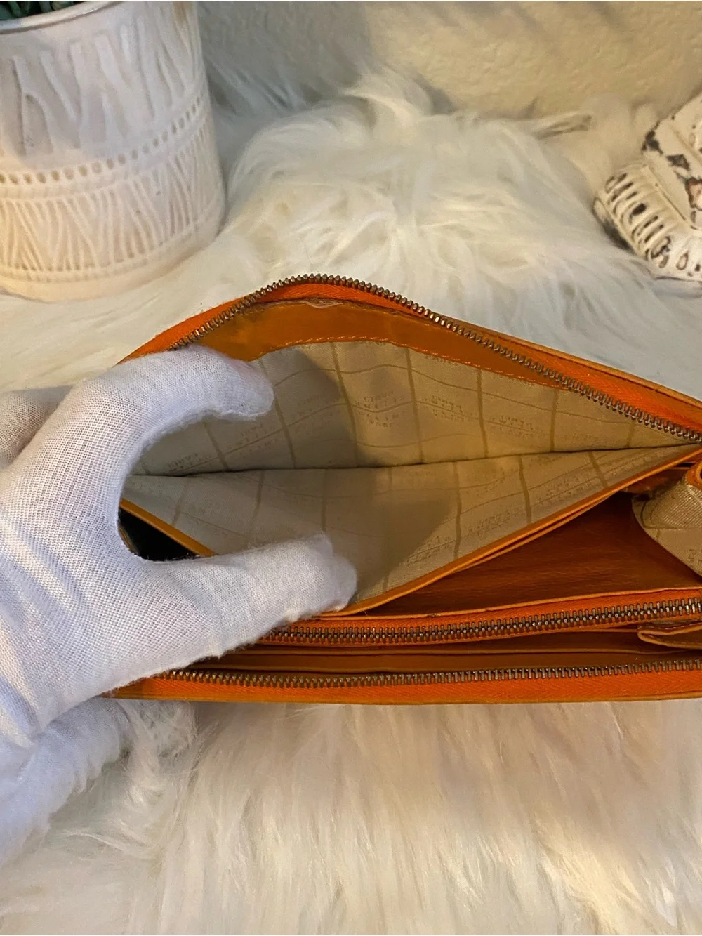 Celine Paris Orange Leather Zip Wallet